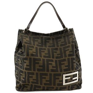 Fendi Zucca shoulder bag one nylon canvas brown magnetic closure